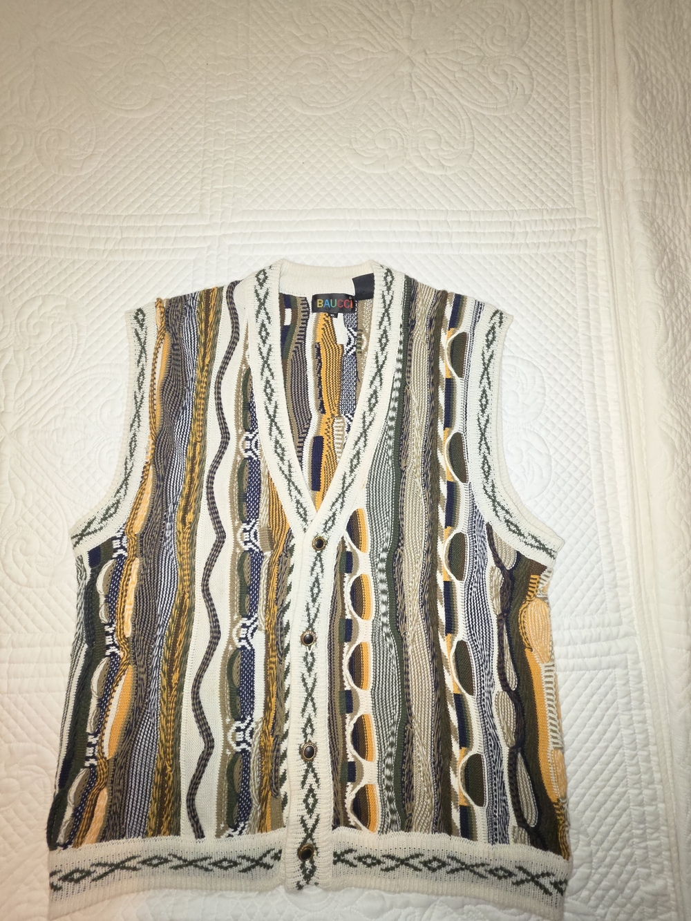 Coogi Style Men's Multicolor Striped Knit Cardigan Vest -